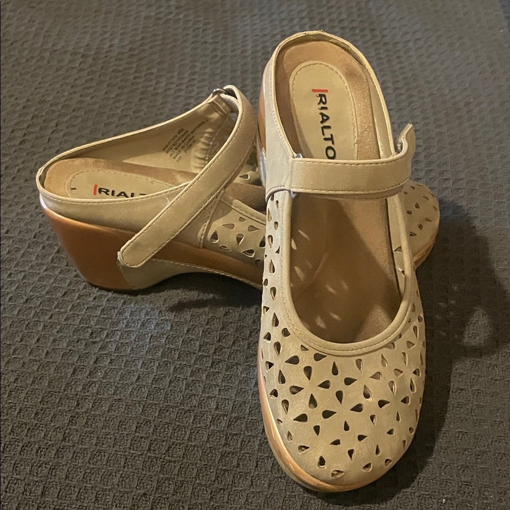 Rialto Beige Cutout Wedge Sandals
